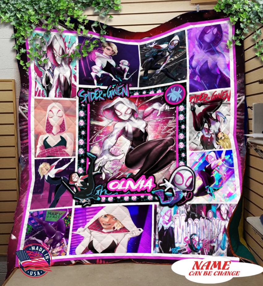 Personalized Spider Gwen Quilt Blanket Gwen Stacey Fleece Blanket Custom Kids Blanket